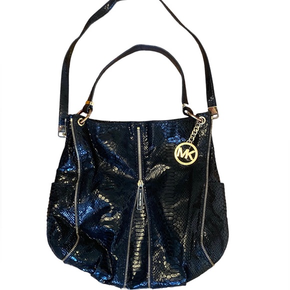Michael Kors Handbags - MICHAEL KORS Newman Python Style Crossbody Hobo in Black